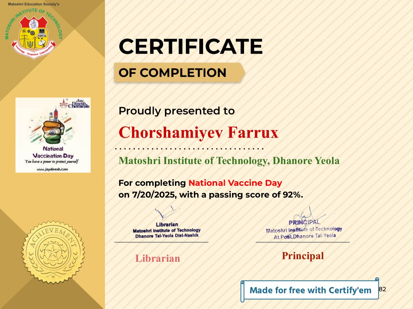 For completing National Vaccine Day